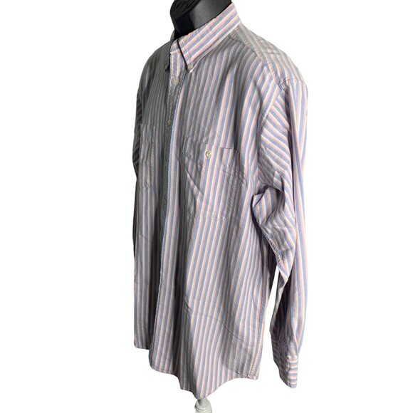 Roundtree & Yorke Button Down Shirt L White Pink Stripes Long Sleeves Pockets - Picture 3 of 6